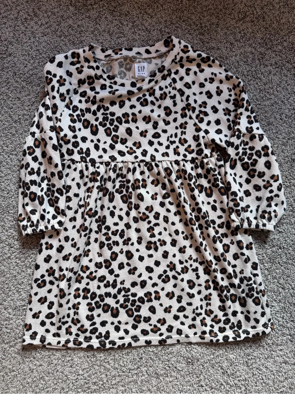 GAP Kids Cream Leopard Print Long Sleeve Dress with Brown Spots